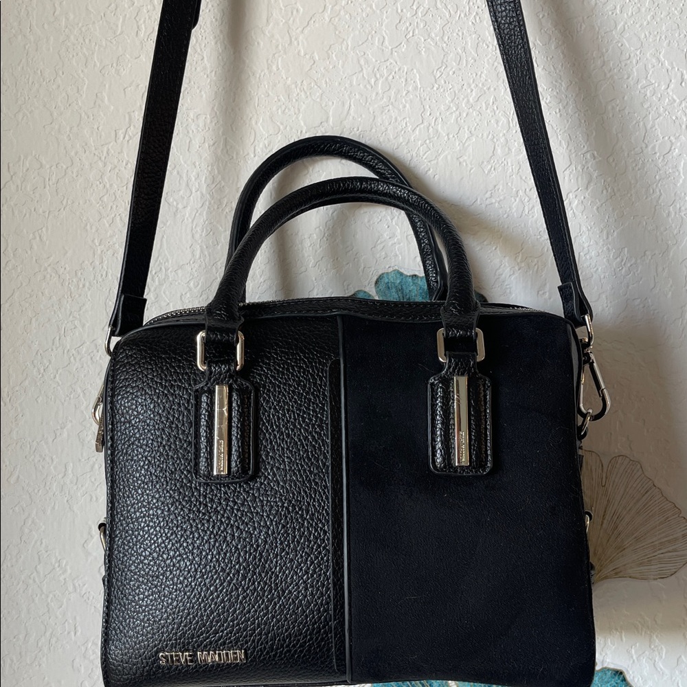 Steve Madden Black Two-Texture Crossbody Satchel